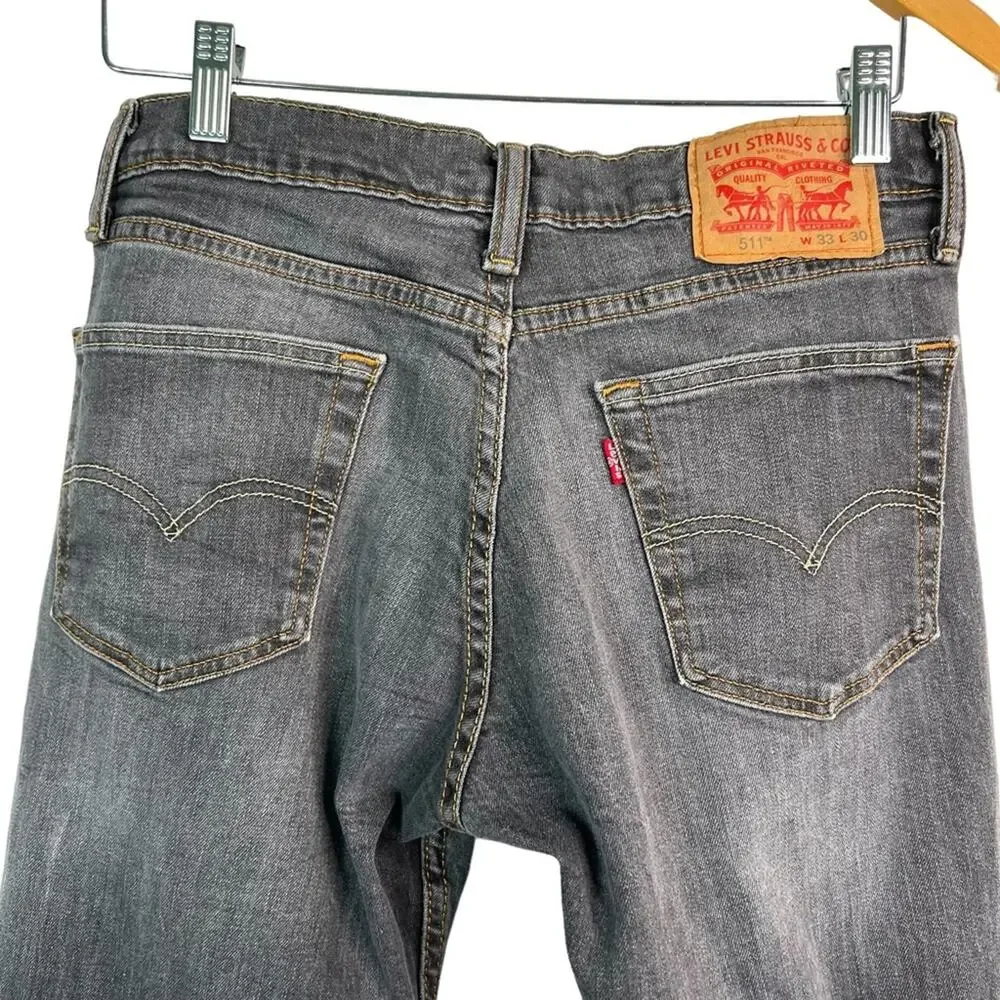Levi’s 511 Black Charcoal Distressed Slim Fit Jean size W30 x L33